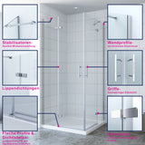 AQUABATOS ECHOS-Serie Duschkabine Eckeinstieg mit Drehtüren und Festteilen aus ESG Echtglas 6mm mit Nano Beschichtung Höhe 195cm