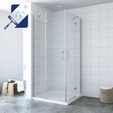 AQUABATOS ECHOS-Serie Duschkabine Eckeinstieg mit Drehtüren und Festteilen aus ESG Echtglas 6mm mit Nano Beschichtung Höhe 195cm