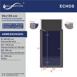 Duschtüren für Nischen Duschtür Glas Nischentür Dusche mit Drehtür Falttür Scharniertür an Festteil Höhe 185 cm Wandausgleich 20 mm & 10 mm