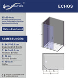 Duschwand Glas 95 cm Duschabtrennung Drehtür an Festteil Scharnier Dusche aus Sicherheitsglas 6mm mit Lotuseffekt Beschichtung höhe 195 cm