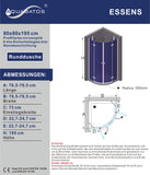 AQUABATOS ESSENS-Serie Duschkabine Viertelkreis mit Drehtüren und Festteilen Echtglas 6mm mit Nano Beschichtung Höhe 195cm