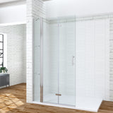 115 cm Begehbare Dusche Glas Duschfaltwand mit Festteil und Duschregale aus Klarglas 6mm mit Lotuseffekt-Beschichtung