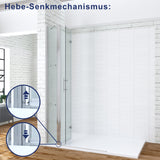 115 cm Begehbare Dusche Glas Duschfaltwand mit Festteil und Duschregale aus Klarglas 6mm mit Lotuseffekt-Beschichtung