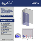 115 cm Begehbare Dusche Glas Duschfaltwand mit Festteil und Duschregale aus Klarglas 6mm mit Lotuseffekt-Beschichtung