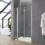 Begehbare Dusche faltbar Duschfaltwand mit Festteil Duschabtrennung Duschwand Glas Falttür an Festteil Höhe 187 cm Wandausgleich 20 mm & 10 mm