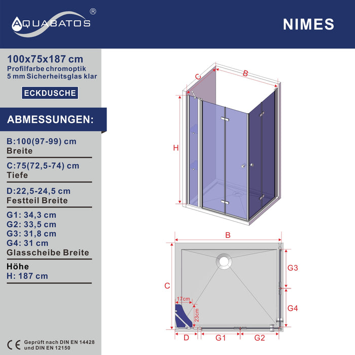 Duschkabine Eckeinstieg Eckdusche Doppeltüren Falttüren Drehfalttüeren und Festteil Duschtür mit Nebenteil Eckregale