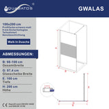 Duschabtrennung Duschwand Glas Walk in Dusche schwarz matt Duschtrennwand Duschglaswand ESG 8 mm Teilsatiniert mit 90° Stabilisator