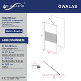 Duschabtrennung Duschwand Glas Walk in Dusche schwarz matt Duschtrennwand Duschglaswand ESG 8 mm Teilsatiniert mit verstellbarer Winkel Stabilisationsbügel