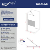 Duschabtrennung Duschwand Glas Walk in Dusche Duschtrennwand Duschglaswand ESG 8 mm Teilsatiniert mit verstellbarer Winkel Stabilisationsbügel