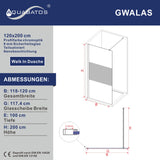 Duschabtrennung Duschwand Glas Walk in Dusche Duschtrennwand Duschglaswand ESG 8 mm Teilsatiniert mit 90° Stabilisator