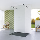 Walk in Duschwand Glas freistehend begehbare Dusche ebenerdige Klarglas 8 mm mit 90° Stabilisationsbügel schwarz matt