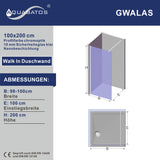 AQUABATOS GWALAS-Serie Walk In Duschwand Glas 10 mm  ESG Echtglas mit Nano Beschichtung Höhe 200 cm