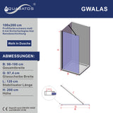 Walk in Duche Schwarz Duschglaswand Glasduschwand Klarglas 8 mm inkl. verstellbarer Winkel Stabilisationsbügel