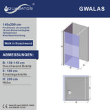 AQUABATOS GWALAS-Serie Walk-in Duschwand Glas Teilsatiniert 10 mm Echtglas mit Nano Beschichtung Höhe 200 cm