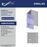 AQUABATOS GWALAS-Serie Walk-in Duschwand Glas Teilsatiniert 10 mm Echtglas mit Nano Beschichtung Höhe 200 cm