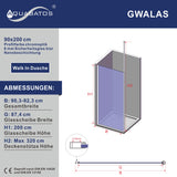 Walk in Dusche barrierefreie Duschwand Glas ebenerdige Glaswand für Duschwanne Klarglas 8 mm mit Deckenstütze
