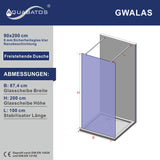 Walk in Duschwand Glas freistehend begehbare Dusche ebenerdige Klarglas 8 mm mit 90° Stabilisationsbügel chromoptik