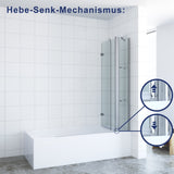 Badewannenfaltwand mit Festteil und Eckregalen aus 5mm Echtglas mit Nano Beschichtung