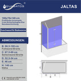 100 x 70 x 140 cm Badewannenfaltwand mit Seitenwand aus Sicherheitsglas 5 mm mit Lotuseffekt Beschichtung