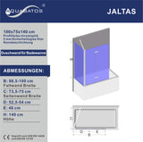 100 x 75 x 140 cm Duschabtrennung für Badewanne mit Seitenwand aus Sicherheitsglas 5 mm mit Lotuseffekt Beschichtung