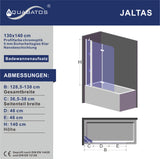 130 x 140 cm Badewannenaufsatz Faltwand Glas Badewanne Trennwand Glas mit Festteil Duschregale aus Sicherheitsglas 5mm mit Lotuseffekt Beschichtung