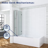 150 x 140 cm Duschabtrennung für Badewanne Duschtrennwand Glaswand faltbar mit Festteil Duschablage aus Sicherheitsglas 5mm mit Lotuseffekt Beschichtung