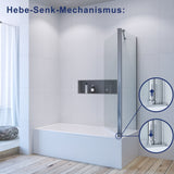 AQUABATOS faltbar Badewannenaufsatz 80x140cm mit Seitenwand 70x140cm aus 5mm ESG mit Nano-Beschichtung