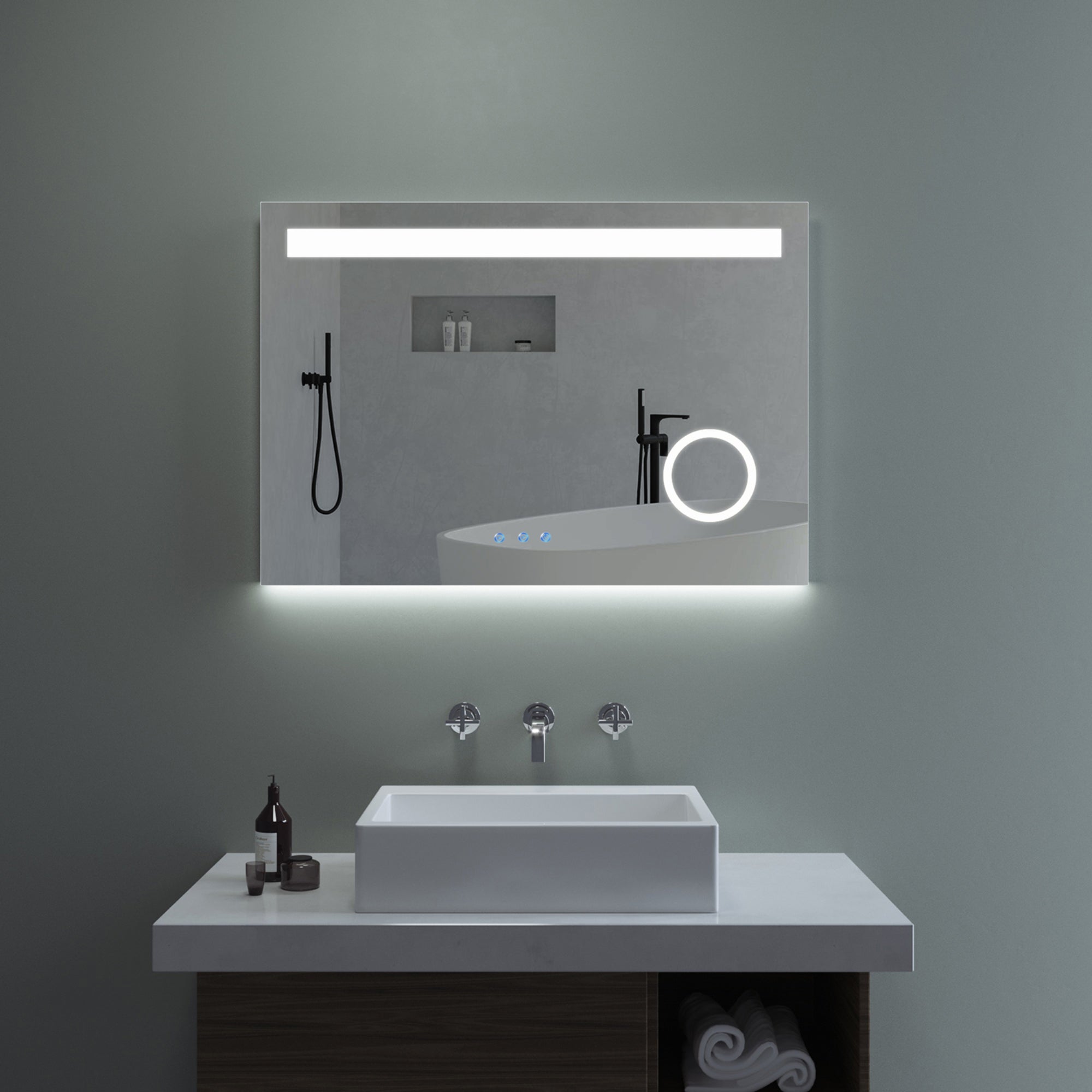 badezimmerspiegel mit led beleuchtung und uhr - aquabatos