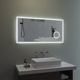 Badspiegel mit LED Beleuchtung Licht und Uhr 120x60cm ECHOS Typ D | Kosmetikspiegel Digital Uhr Touch Sensor Dimmbar Spiegelheizung Kaltweiß 6400K