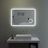 Badspiegel mit LED Beleuchtung Licht und Uhr 100x70cm ECHOS Typ D | Kosmetikspiegel Digital Uhr Touch Sensor Dimmbar Spiegelheizung Kaltweiß 6400K