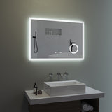 Badspiegel mit LED Beleuchtung Licht und Uhr 100x70cm ECHOS Typ D | Kosmetikspiegel Digital Uhr Touch Sensor Dimmbar Spiegelheizung Kaltweiß 6400K