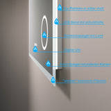 Badspiegel mit LED Beleuchtung Licht und Uhr 100x70cm ECHOS Typ D | Kosmetikspiegel Digital Uhr Touch Sensor Dimmbar Spiegelheizung Kaltweiß 6400K