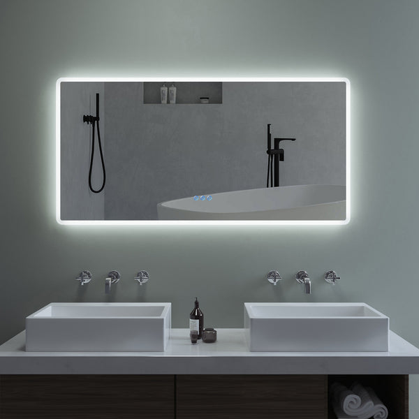 ANTIBESCHLAG LED Badspiegel + Uhr + Lichtwechsel Kaltweiß Warmweiß