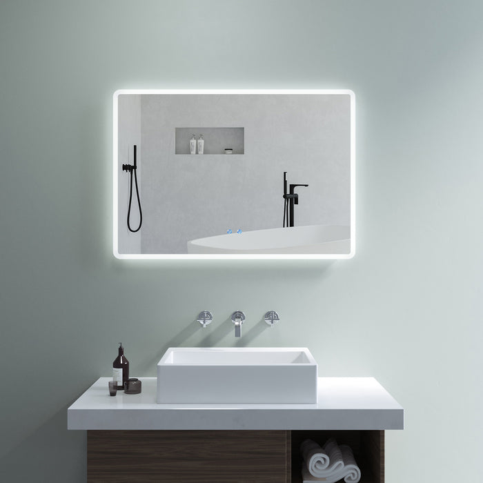 Badspiegel Wandspiegel mit LED Licht 100x70cm BORAS Typ B | Touch Sensor Dimmbar Antibeschlag Kaltweiß 6400K