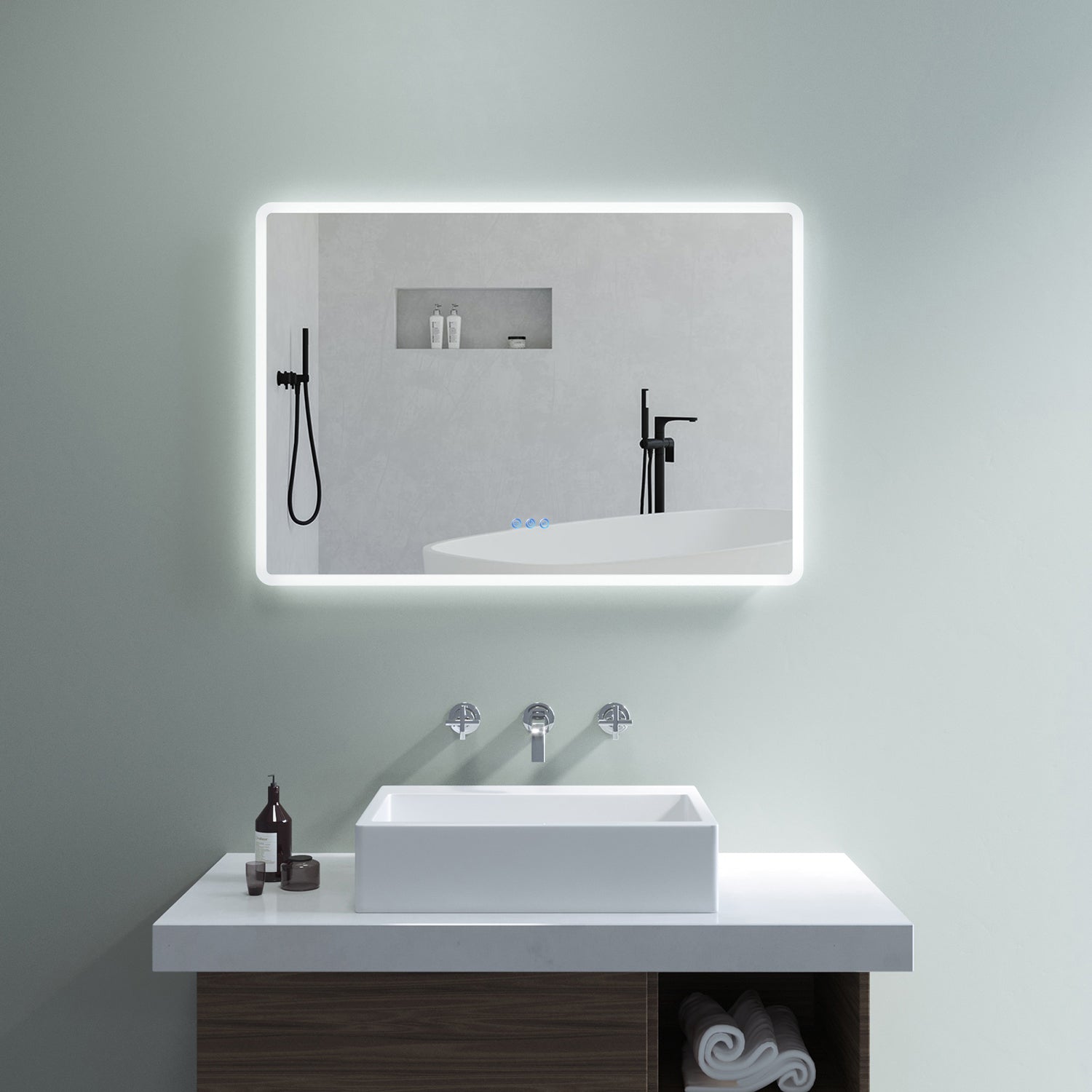 badezimmerspiegel wandspiegel mit led licht 100x70cm boras typ c | touch  sensor dimmbar antibeschlag kaltweiß 6400k warmweiß 3000k