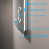 Badezimmerspiegel mit LED Beleuchtung und Uhr 100x70cm BORAS Typ D | Kosmetikspiegel Digital Uhr Touch Sensor Dimmbar Antibeschlag Kaltweiß 6400K