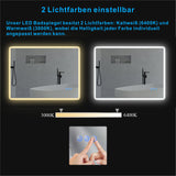 Badspiegel Beleuchtet LED Badezimmerspiegel 80x60cm BORAS Typ C | Touch Sensor Dimmbar Antibeschlag Kaltweiß 6400K Warmweiß 3000K