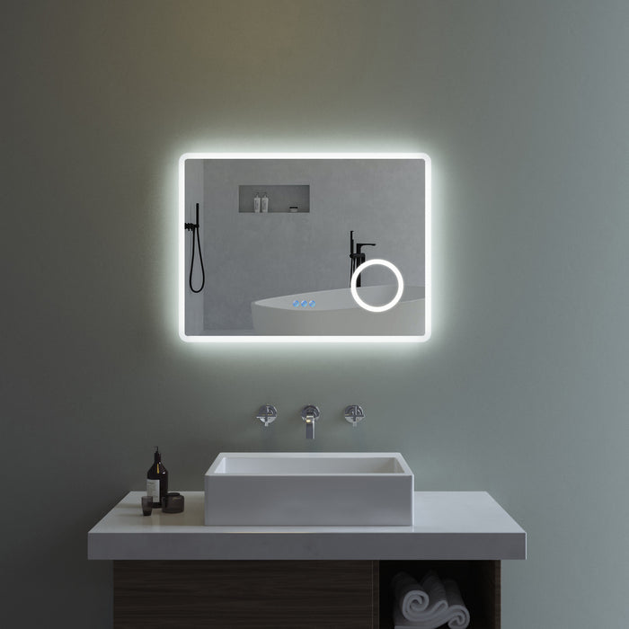 LED Badspiegel Beleuchtet mit Kosmetikspiegel 80x60cm BORAS Typ D | Touch Sensor Dimmbar Antibeschlag Kaltweiß 6400K Warmweiß 3000K