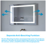 AQUABATOS®  LED Badspiegel BRUSSELS-Serie 80x60cm Typ E, Bluetooth Lautsprecher, Dimmbar, Antibeschlag, Uhr, 6400K Kaltweiß, 3000K Warmweiß