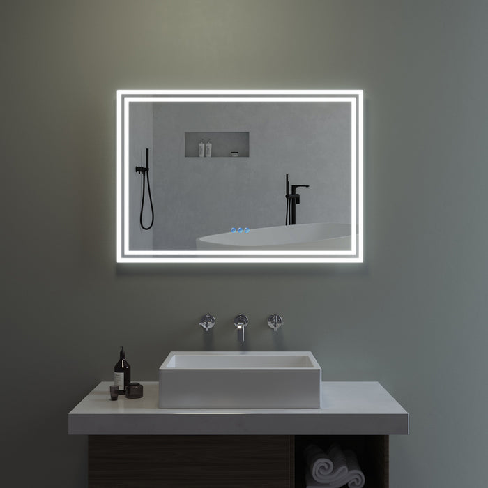 LED Spiegel mit Beleuchtung für Badezimmer 100x70cm ESSENS Typ C | Touch Sensor Dimmbar Spiegelheizung Kaltweiß 6400K Warmweiß 3000K
