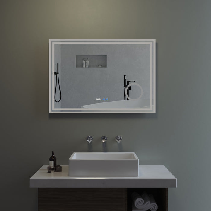 LED Spiegel mit Uhr und Kosmetikspiegel für Bad - AQUABATOS
