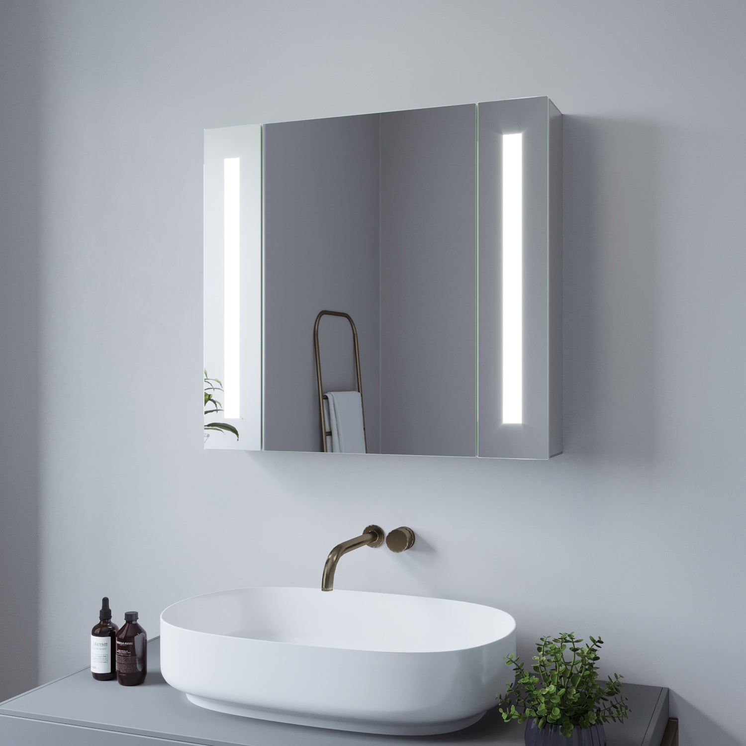 spiegelschrank mit led beleuchtung 65x60cm badezimmerschrank steckdose