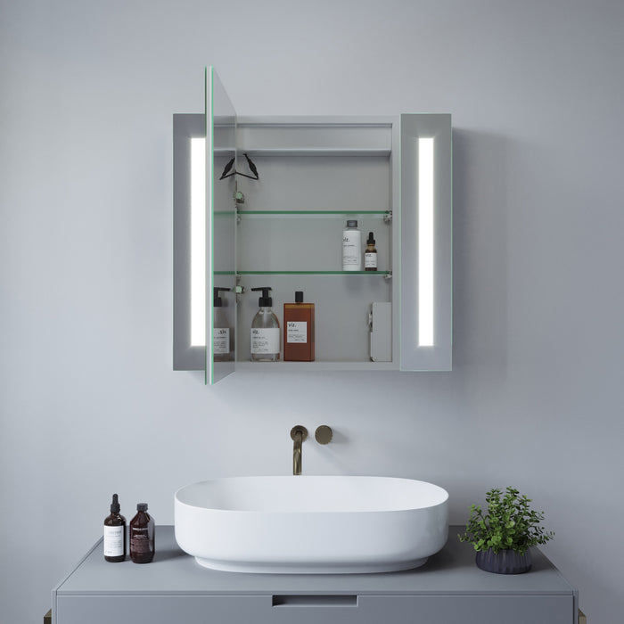 Badezimmerschrank Spiegelschrank LED mit Beleuchtung 65x60cm Steckdose
