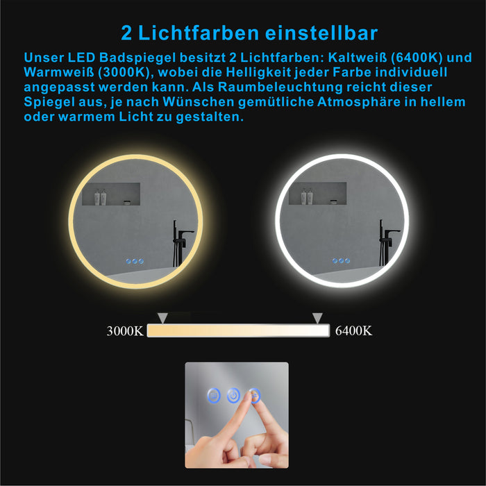 LED Spiegel Rund 60 cm TYPA TOUCH BESCHLAGFREI Wandspiegel [TZBY_J