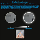 Badezimmerspiegel Rund Spiegel mit LED Licht für Bad 60cm JALTAS Typ C | Touch Sensor Dimmbar Antibeschlag Kaltweiß 6400K Warmweiß 3000K