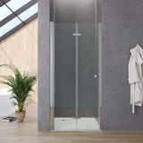 Falttür Dusche Drehfalttür in Nische Duschtür Glas Nischentür faltbar Breite 70 75 80 90 100 120 cm Höhe 187 cm Wandausgleich 15 mm & 10 mm