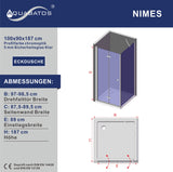Duschkabine Eckeinstieg faltbar Eckdusche mit Duschtür Falttür Drehfalttür und festem Seitenteil Seitenwand aus Sicherheitsglas (ESG) 5 mm klar Höhe 187 cm