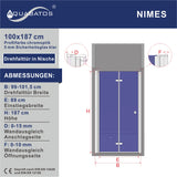 Falttür Dusche Drehfalttür in Nische Duschtür Glas Nischentür faltbar Breite 70 75 80 90 100 120 cm Höhe 187 cm Wandausgleich 15 mm & 10 mm