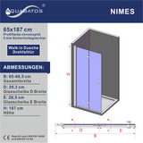 Duschwand Glas faltbar Walkin begehbare Dusche mit Falttür Duschabtrennung Glasduschwand aus Sicherheitsglas (ESG) 5 mm Höhe 187 cm