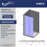 Duschwand Glas faltbar Walkin begehbare Dusche mit Falttür Duschabtrennung Glasduschwand aus Sicherheitsglas (ESG) 5 mm Höhe 187 cm